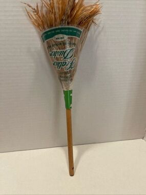 Vintage ostrich Feather Duster with Wooden Handle - Natural Tan Feathers